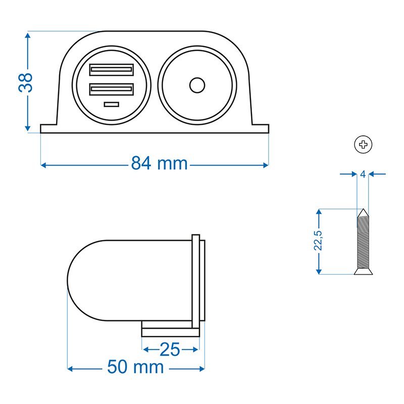 Aufbau-Steckdose + 2x USB Anschluss