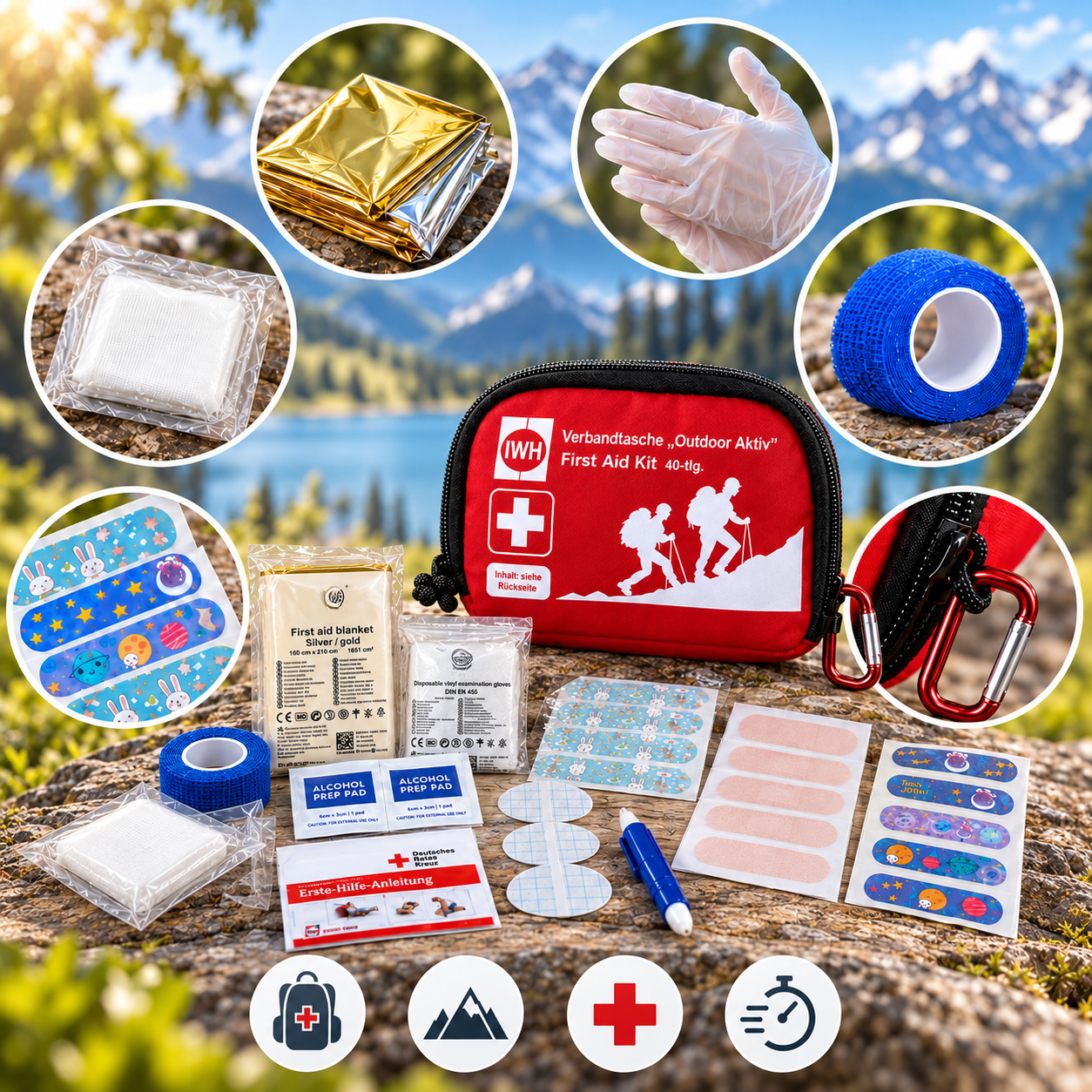 Outdoor Verbandtasche 40-teilig – wasserfest mit Karabiner