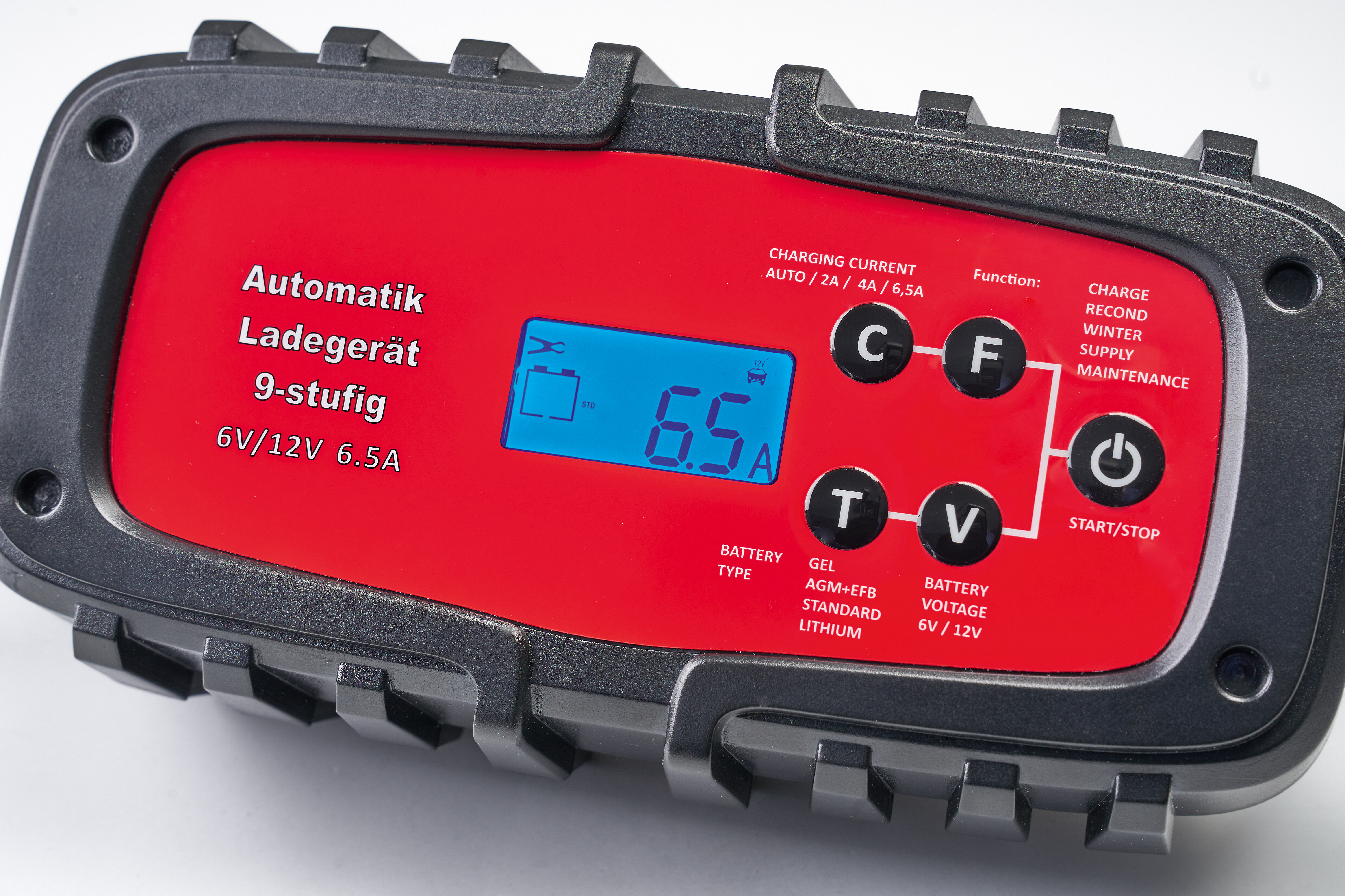 Vollautomatisches 9-stufiges Batterieladegerät für Auto & Motorrad 6,5A, 6/12 Volt 