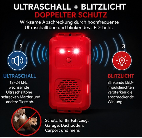 Marderabwehr mit Ultraschall & Licht 