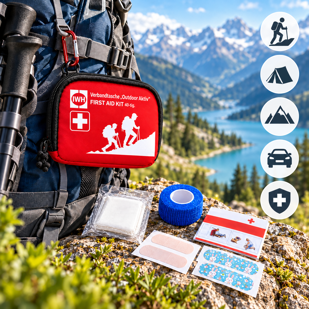 Outdoor Verbandtasche 40-teilig – wasserfest mit Karabiner