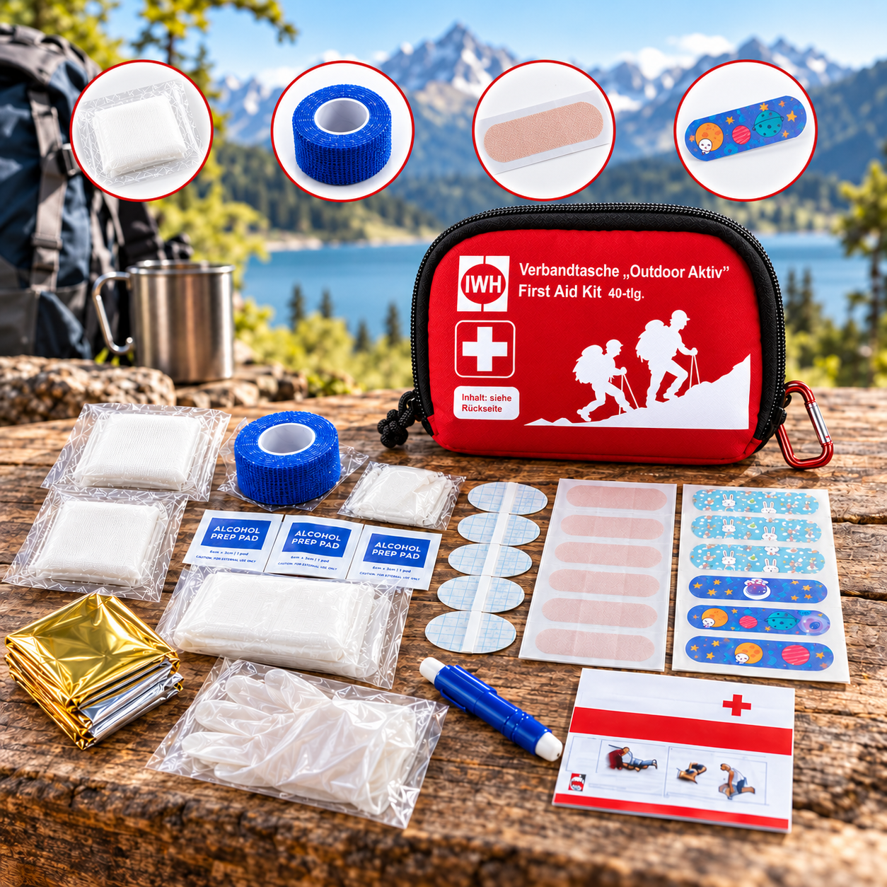 Outdoor Verbandtasche 40-teilig – wasserfest mit Karabiner