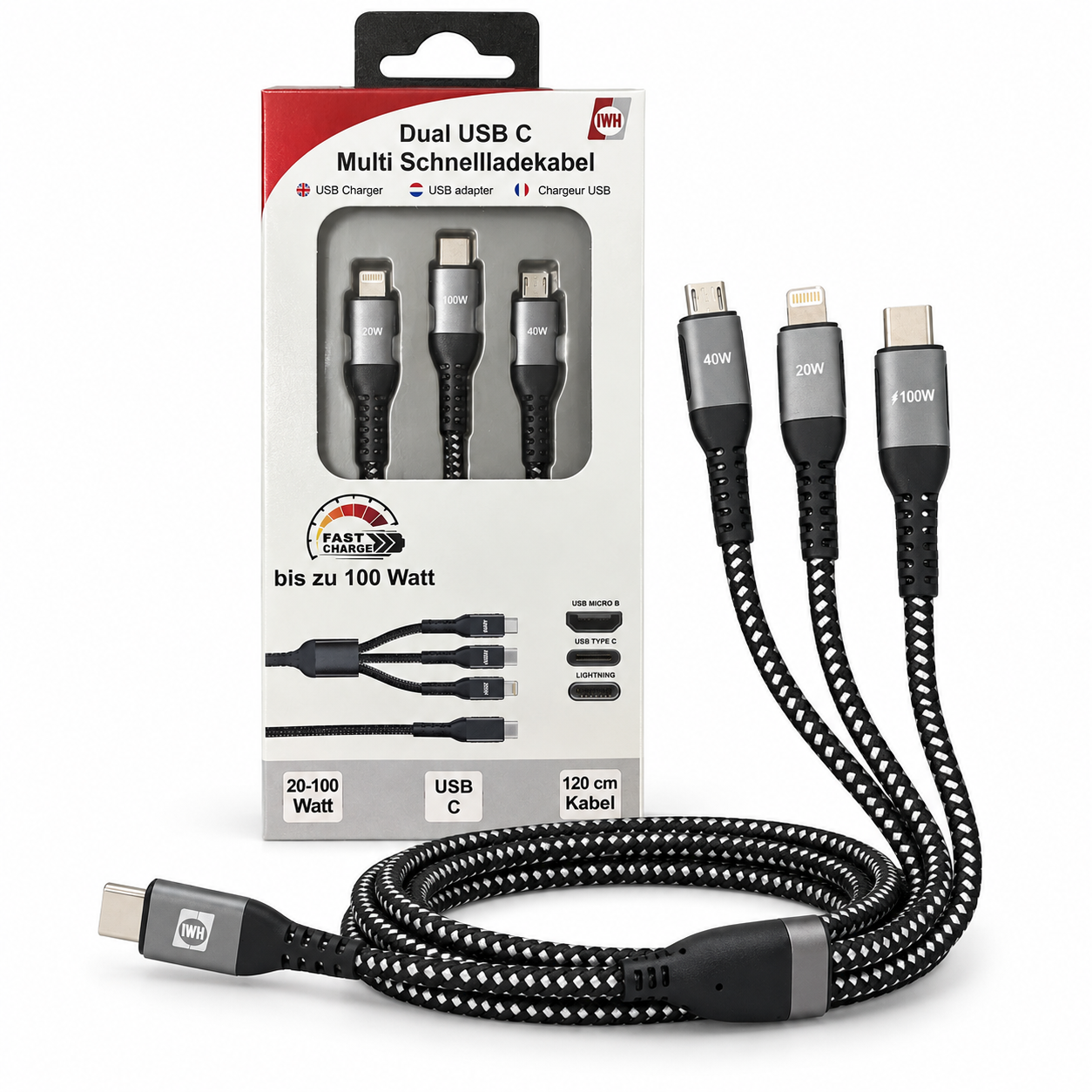 Multi Schnellladekabel USB-C mit 100 Watt