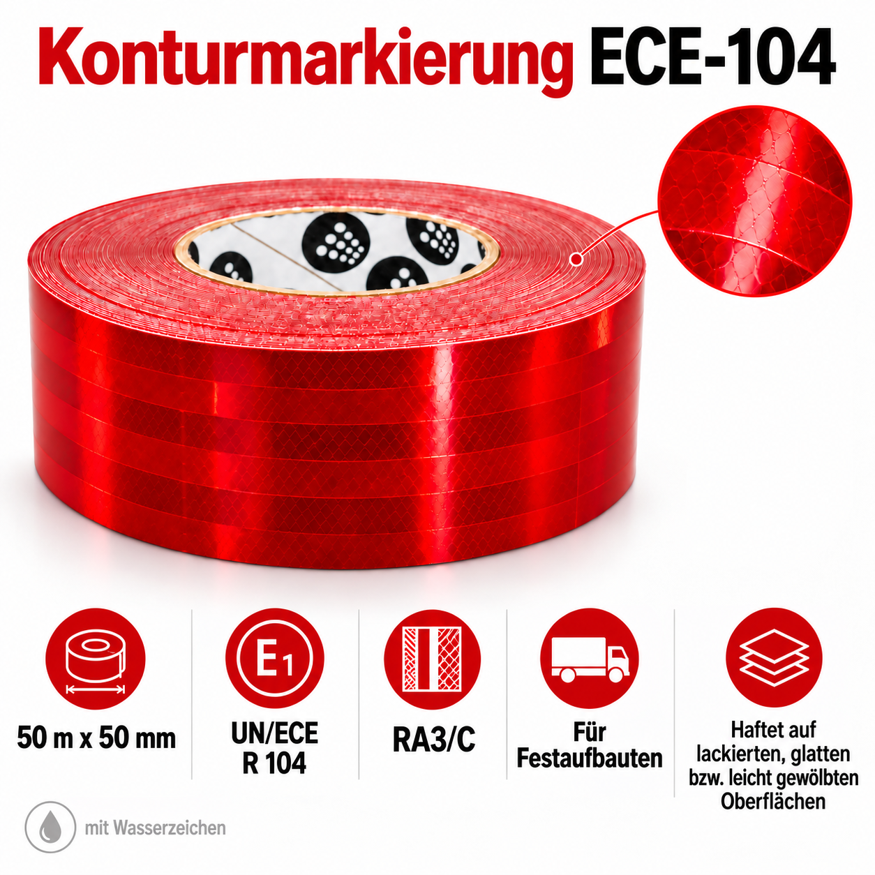 Konturmarkierung ECE-104 "rot" Rolle 50mx50mm 