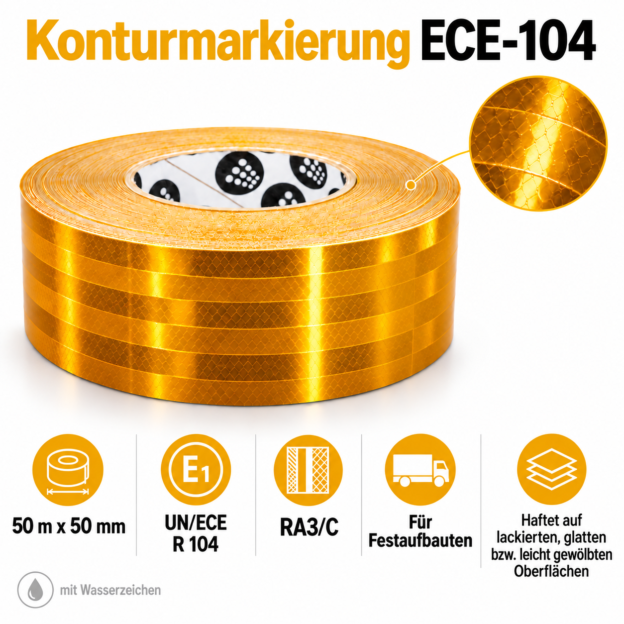 Konturmarkierung ECE-104 "gelb" Rolle 50mx50mm