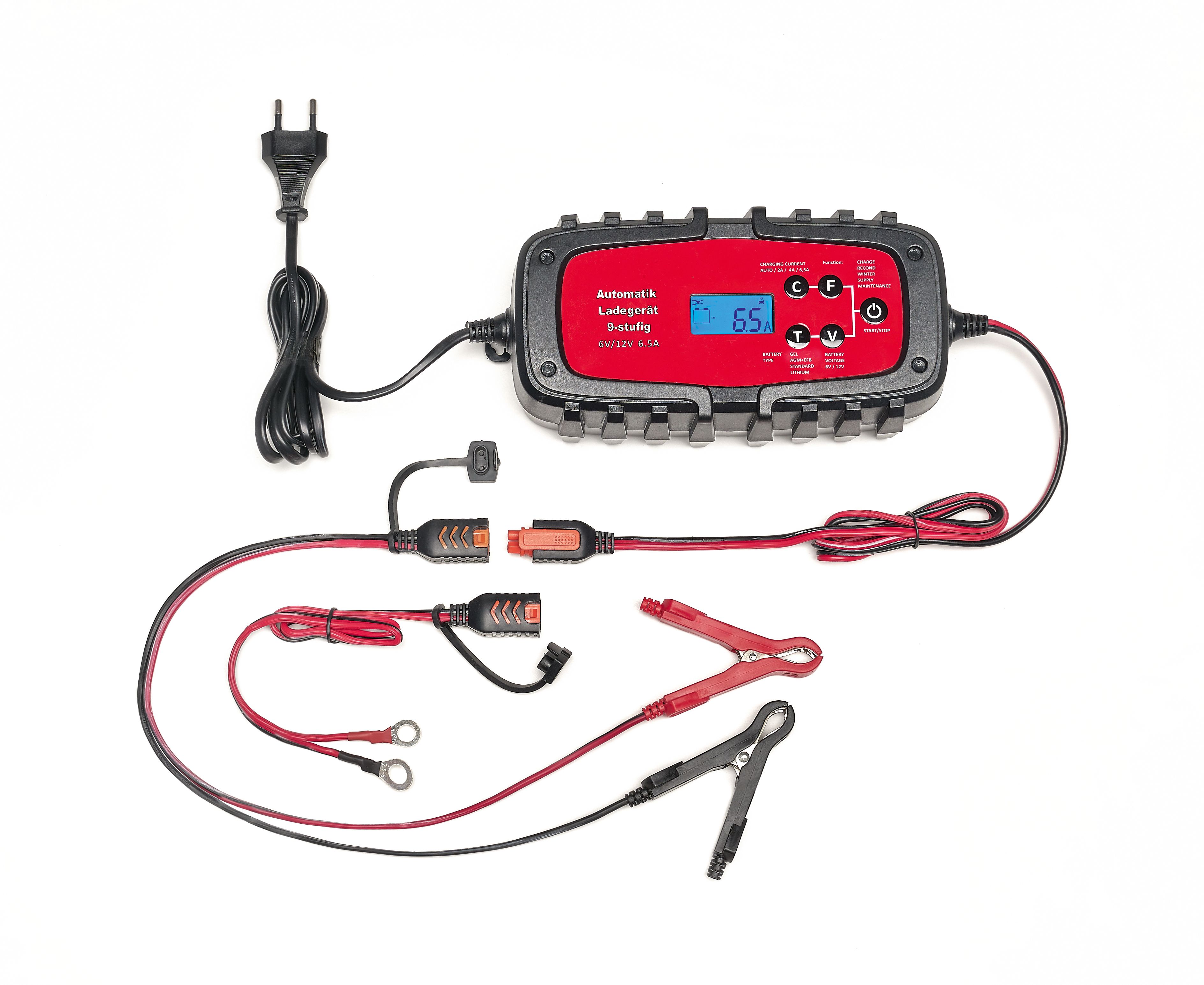 Vollautomatisches 9-stufiges Batterieladegerät für Auto & Motorrad 6,5A, 6/12 Volt 